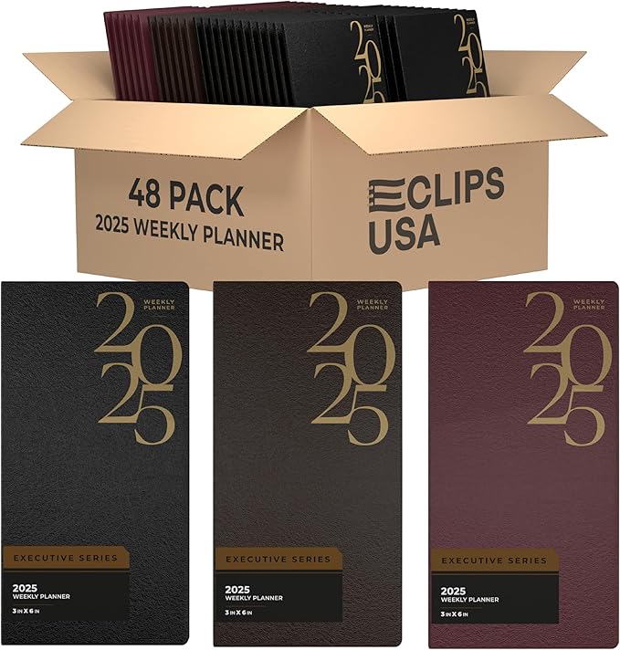 Weekly Planner 2025, Planner, 2025 Weekly Planner, 2025 Planner Weekly And Monthly, 3” x 6”, Weekly Pages, 24 Black 12 Brown 12 Burgundy, (48 Pack, 3 X 6)