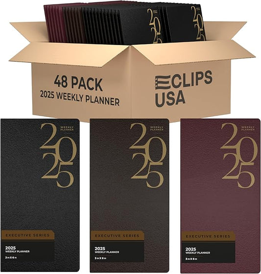 Weekly Planner 2025, Planner, 2025 Weekly Planner, 2025 Planner Weekly And Monthly, 3” x 6”, Weekly Pages, 24 Black 12 Brown 12 Burgundy, (48 Pack, 3 X 6)