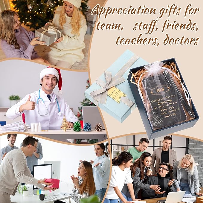 Fulmoon 80 Pcs Employee Appreciation Gifts Set Include Notepad Pen Thank You Keychain Organza Bag, Going Away Retirement Birthday Christmas Team Gift for Member Coworker Staff(Black)