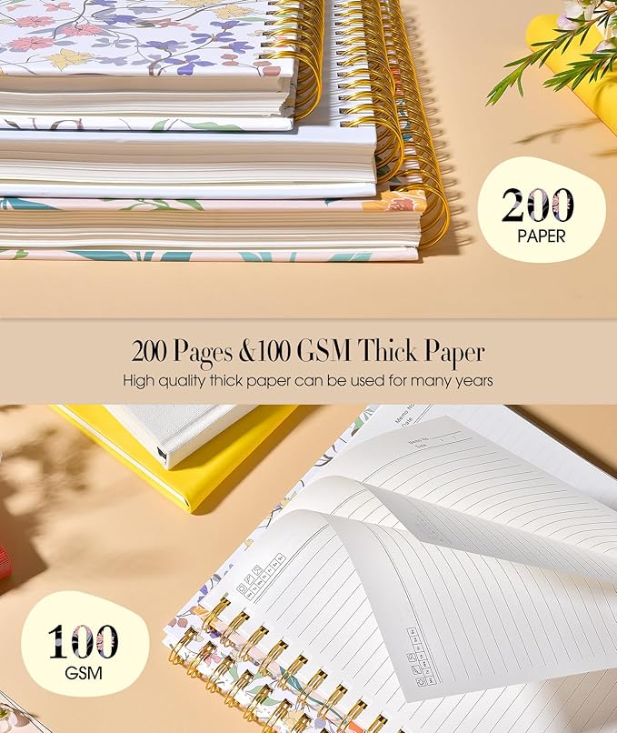 Cute Spiral Notebook Journal for Women, 160 Pages Lined Notebooks 5.75” x 8.38”, A5 Hardcover Spiral Journals with 100 GSM Thick Paper, College Ruled Notebook for Writing Work School, Purple Floral