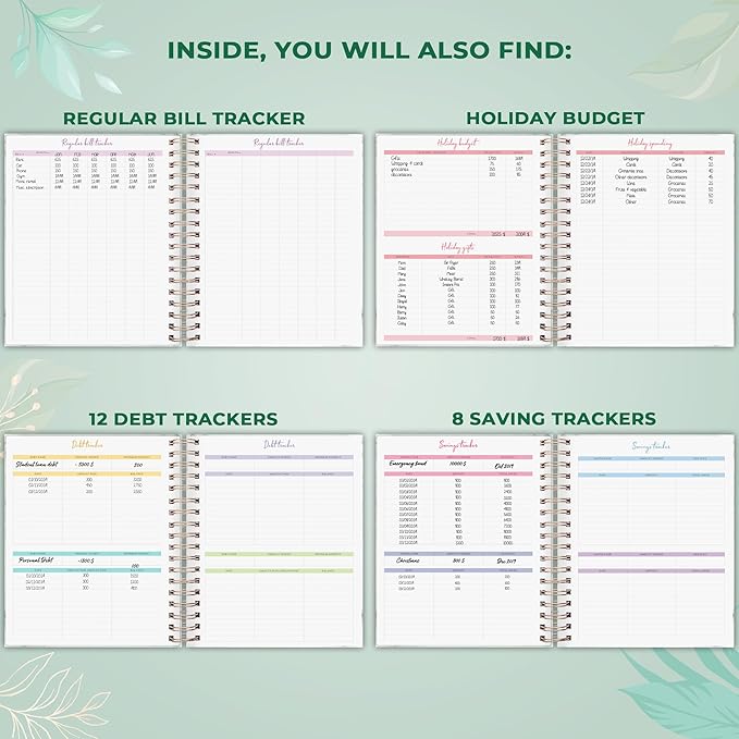 PLANBERRY Large Budget Planner & Monthly Bill Organizer with Pockets – Budgeting Book, Finance & Expense Tracker, 8.3x9.4″ (Green Pastures)