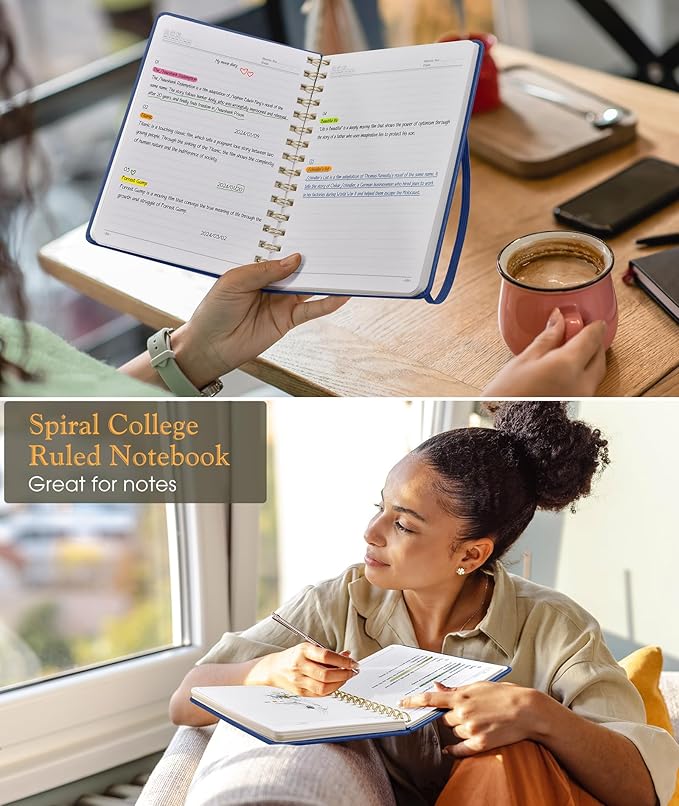 Lined Spiral Journal Notebook, A5 Hardcover Spiral Journals for Women Men, 150 Numbered Pages Spiral Bound Notebook, 100 GSM College Ruled Notebooks for Writing Note Taking 5.75" x 8.38", Navy Blue