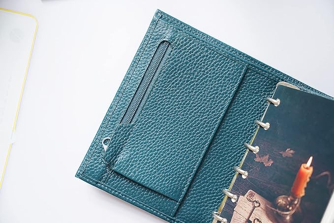 Moterm Pocket Regular Rings Planner - Genuine Leather Binder Organizer (Pebbled-Deep Teal, 19mm Ring)