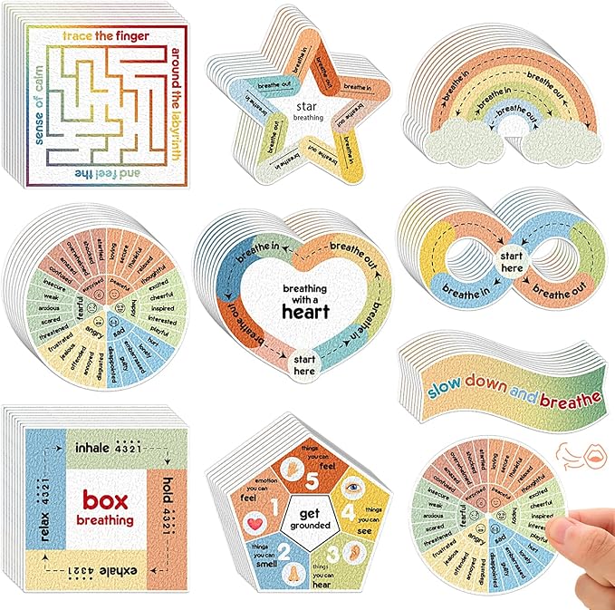 Libima 72 Pieces Anxiety Sensory Stickers Anxiety Textured Stickers Fidget Stickers Mindfulness Sticker School Counselor Supplies Adult Sensory Items Anxiety Relief, 9 Styles(Retro Color)