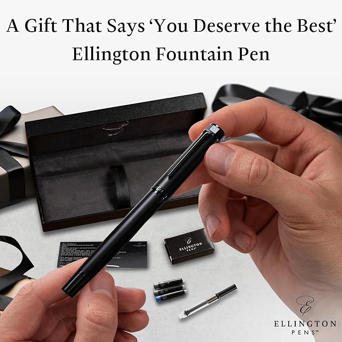 Luxury Fountain Pen Set- Fountain Pens for Writing - Smooth Extra Fine Nib - Includes Refillable Ink Converter, 3 Ink Cartridges [Black & Blue], Gift Box - Elegant Calligraphy