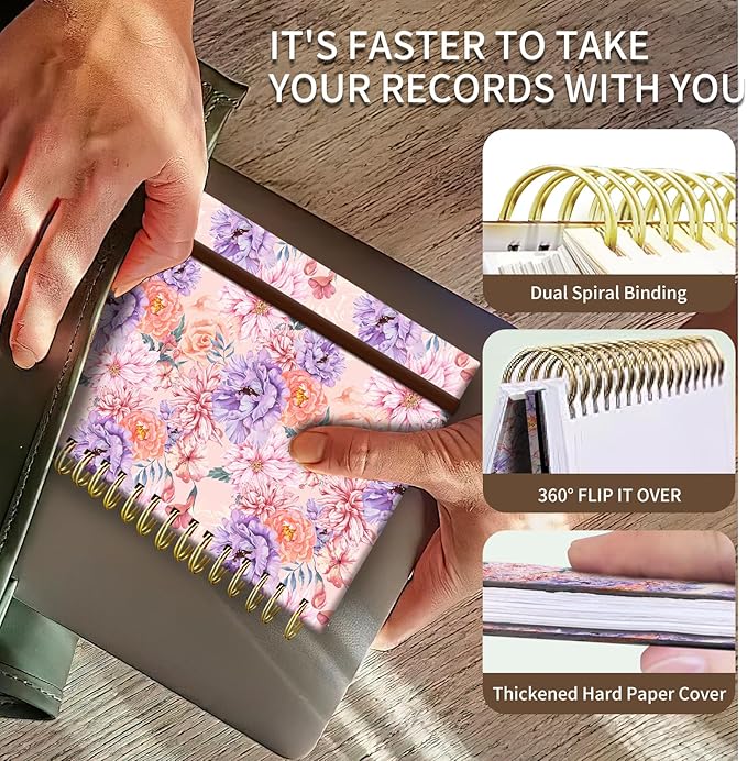 Spiral Journal Notebook, A5 Cute Notebooks for Women Men, College Ruled Hardcover Notebook for Work & Note Taking, 60 Pages Double-Wire Journals for Writing Luxury Flowers