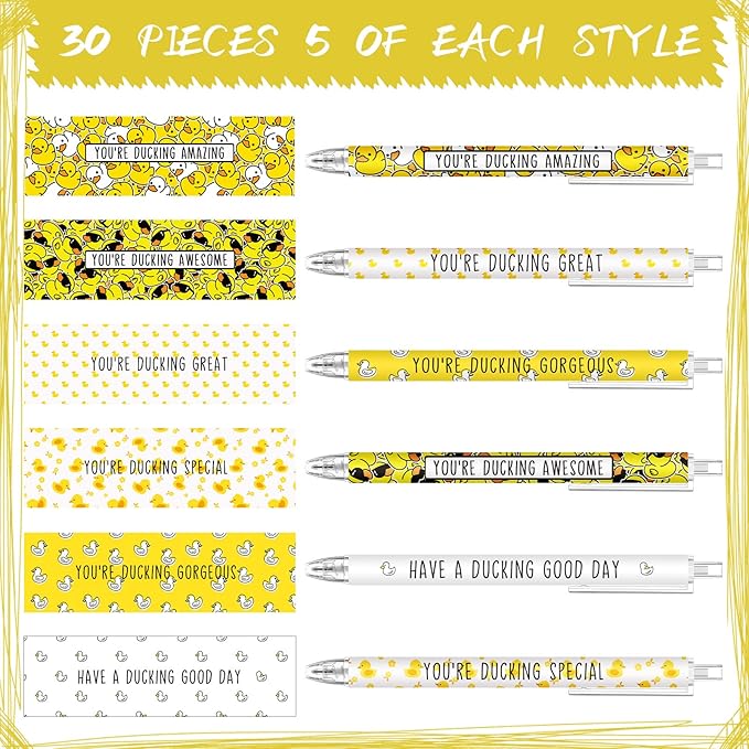 Jetec 30 Pcs Duck Pens Gifts Inspirational Cute Ballpoint Pens Bulk Motivational Employee Appreciation Gifts Black Ink for Duck Lovers Thank You Coworkers