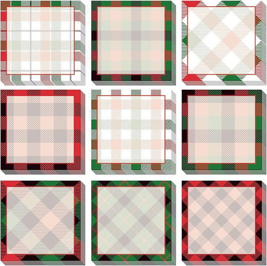 9 Pieces Christmas Plaid Sticky Note Christmas Plaid Design Self-Adhesive Note Pads Christmas Plaid Sticky Memo Notes for Xmas School Office Home Supplies Students Teachers Present 9 Styles