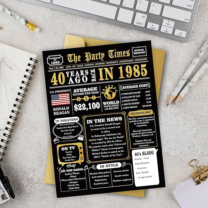 Jumbo 40th Birthday Gift for Him Her, Happy 40th Birthday Card for Women Men, Funny 40 Year Old Birthday Greeting Card for Mom Dad, Vintage 40 Birthday Decorations for Husband Wife