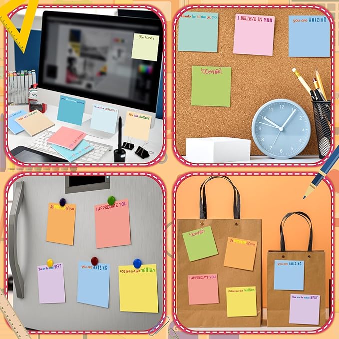 Yinder 24 Pcs Inspirational Sticky Notes with Lines Cute Motivational Sticky Notes Pad Employee Appreciation Gifts Bulk for Teacher Nurse Coworkers Office Supplies 3 x 3''(Elegant Color,Thank You)