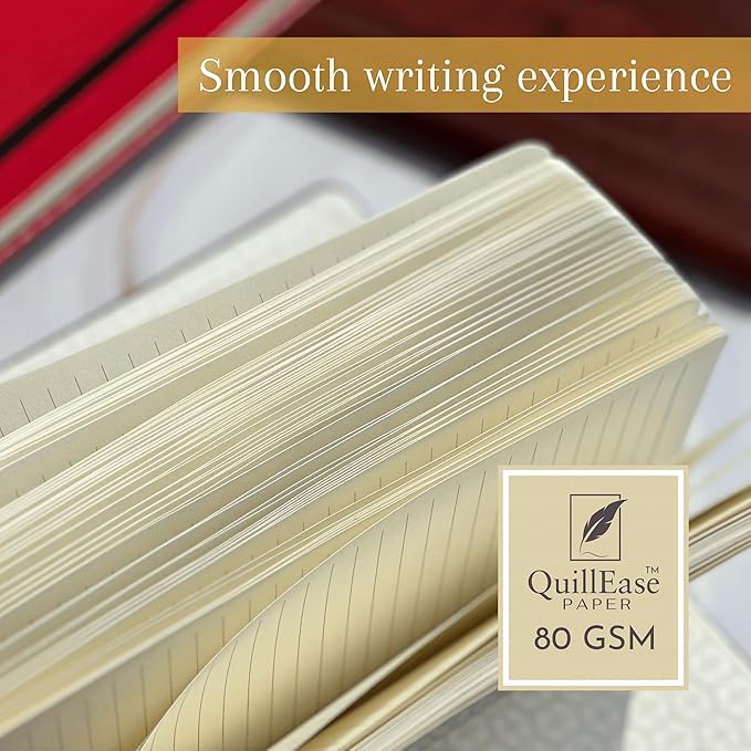 SETTINI® Lined Journal - Modern White Journal for Writing Gift Set - Hardcover Vegan Leather, Includes Luxury Pen in a Unique Pen Holder, 192 Pages, 6 x 8.5 inches, Birthday Gifts