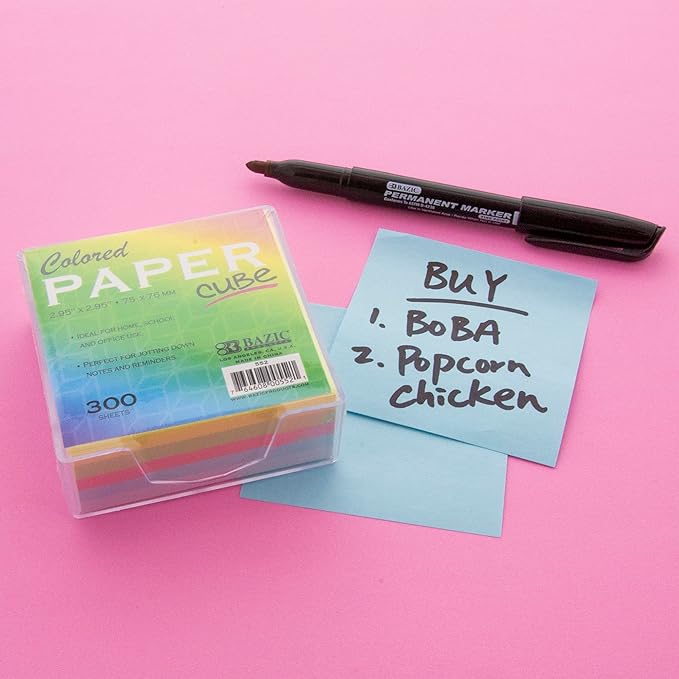 BAZIC Color Paper Cube w/Durable Tray, 3" X 3" 300 Count/Pack, Mini Memo Papers Pads Note Paper Reminders (Non Sticky), Assorted Colors, 1-Pack