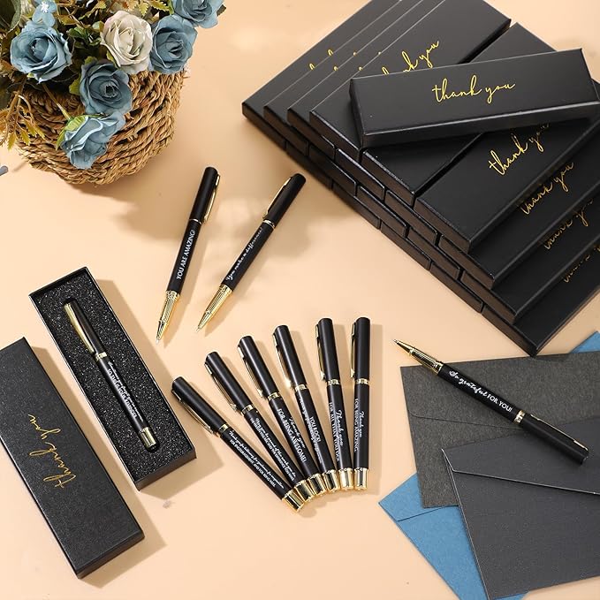 PerKoop 10 Set Thank You Gifts Inspirational Ballpoint Pens with Gift Boxes Bulk Appreciation Party Favors for Employee Coworker Staff Team Friends Office Supplies(Black,Mixed)