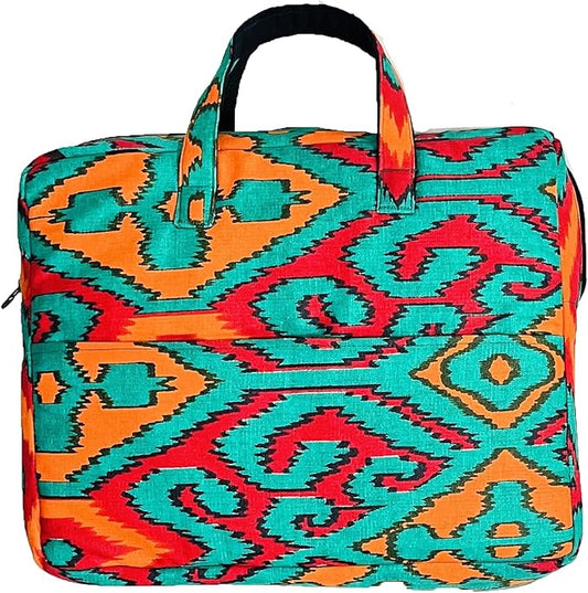 Laptop Bag With Beauty Of Ikat In Green And Shaded Colors FOR 13 TO 15 INCHES MACBOOK, IPAD AND WINDOWS LAPTOP