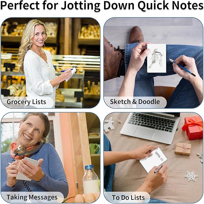 Note Pads 3x5 In, 8 Pack Blank Notepad, White Scratch Pads for Writing, 50 Sheets Per Memo Pad for Jotting Down Quick Notes, Pads of Paper for Grocery and Shopping Lists, Small Server Notebook