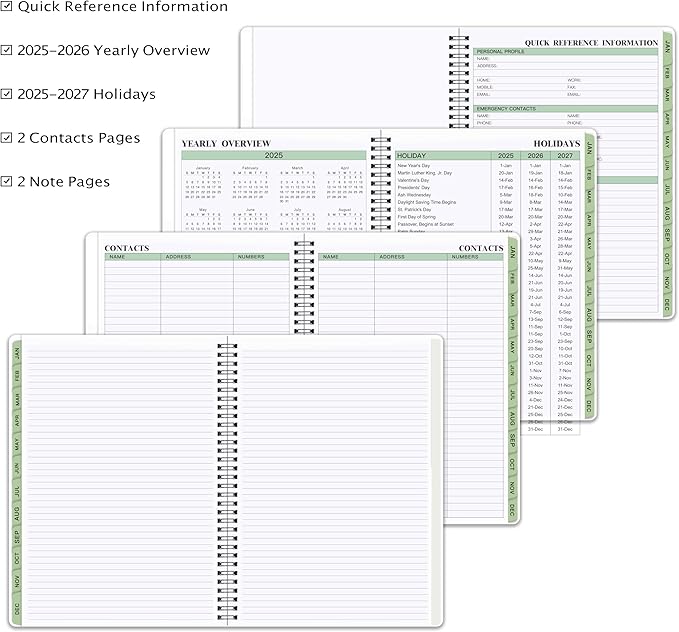 2025 Planner - Weekly & Monthly Planner Notepad 2025, 11.38'' x 8.74'', JAN 2025 - DEC 2025, Appointment Book, 60 Minutes Intervals, Monthly Tabs, Sturdy Cover, Spiral Bound, Back Pockets - Black