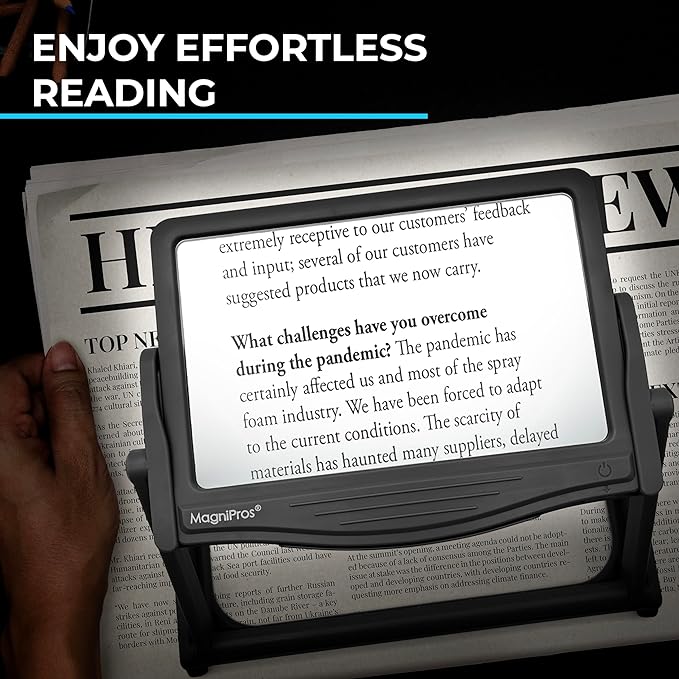MAGNIPROS Patented 5X Large LED Page Magnifier with Detachable Hands-Free Stand, 3 Color Light Modes, Anti-Glare Lens for Eye Strain Relief – Perfect for Reading, Crafting, Low Vision & Seniors