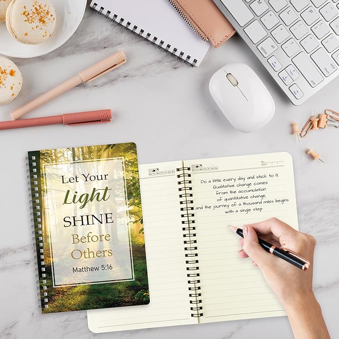 2Pack A5 Natural Scenery Religious Spiral Notebooks - Bible Verses Notebooks, Ruled Hardbound Lined Journal, Writing Notebooks, Inspirational Christian Christmas Gift, Sunday School Supplies