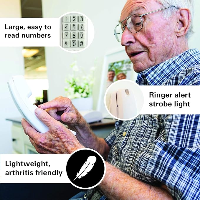 iSoHo Phones -Hearing Device-Friendly Phone –Gentle on Aching Hands, Easy-to-Press Buttons, Wall-Mountable, Custom Ringtone/Volume, Adjustable Ringer & Call Waiting with Lighted Keypad, Choctaw White