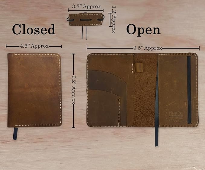Leather Cover for Field Notes, Passport Cover, Leather Notebook Cover for 3.5" x 5.5" with Pen Holder, Only Cover (Oak)