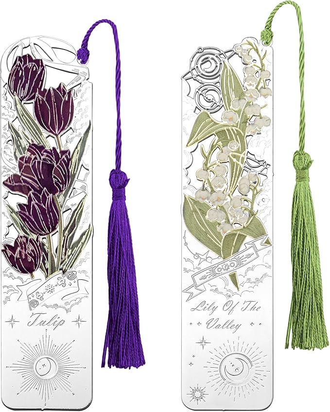 2 PCS Metal Bookmarks with Tassel, Tulip, Lily of The Valley Bookmark, Pretty Bookmarks for Women, Very Beautiful Bookmark, Metal Bookmarks Gifts, Graduation Gift(062-4)
