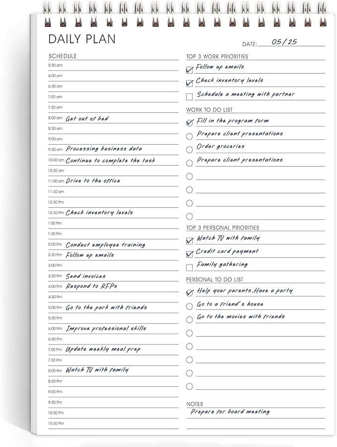Hourly Schedule Planner To Do List Notepad Daily Planner 52 Double-Sided Sheets Notebook, 6.5" x 9.8",17 Hours for Organizing Work & Personal Life