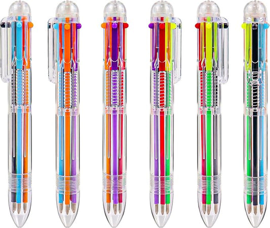 IHPUKIDI 48 Pack 0.5mm 6-in-1 Multicolor Ballpoint Pen, 6 Color Transparent Barrel Retractable Ballpoint Pens for Office School Supplies Students Gift