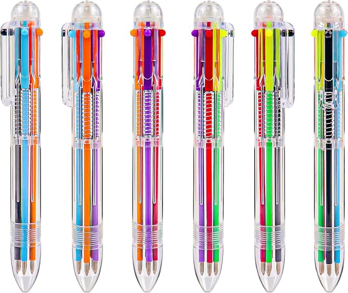 IHPUKIDI 24 Pack 0.5mm 6-in-1 Multicolor Ballpoint Pen, 6 Color Transparent Barrel Retractable Ballpoint Pens for Office School Supplies Students Gift