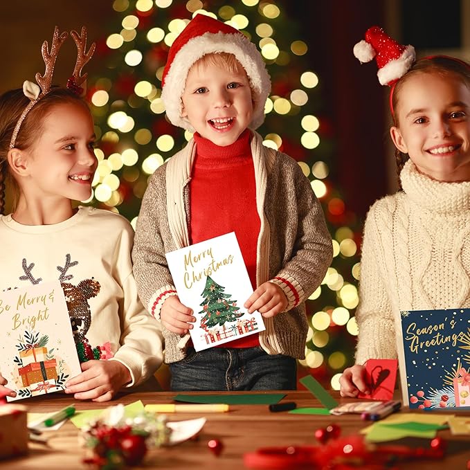 Christmas Cards Assortment, 24 Holiday Cards with Red Envelopes, Greeting and New Years Cards with 6 Designs for Christmas, Holiday, New Year Gift (4x6 Inch)