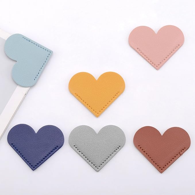 Lpraer 12PACKS PU Leather Bookmarks Book Markers Reading Accessories Cute Heart Shape Corner Page for Kids Students Teachers Women Reading Lovers Handmade Gifts for School Office Home Supplies
