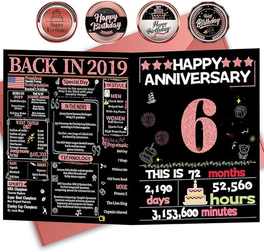Joycard 6th Anniversary Card for Women, Wedding Card for Wife, Sweet Marriage Decorations Gifts for Couple, Perfect for Her on Anniversary Day, Back in 2019
