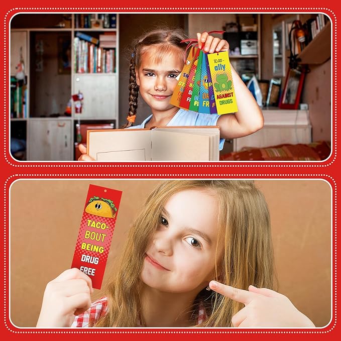 60 Pcs Red Ribbon Week Bookmark Drug Free Bookmarks Red Ribbon Awareness Bookmark Toad Ally Against Drugs Exchange Gifts for Kids Adult School Classroom Prizes Party Favors