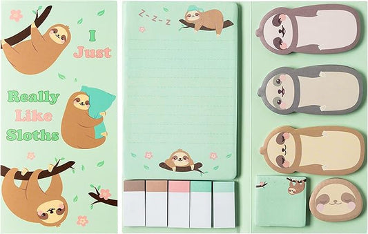 I Just Really Like Sloths Sticky Notes Set, 550 Sheets, Cute Cartoon Sloths Self-Stick Notes Pads Animal Divider Tabs Bundle Writing Memo Pads Back to School Office Supplies Small Gift