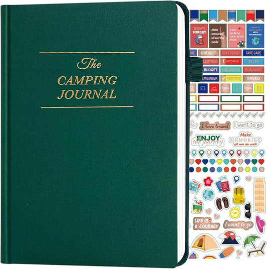 Camping Essentials: Camping Journal and RV Travel Log Book - A5 Adventure Book for Memories, Travel Journal for Men and Women, Family RV Travel Camping Logbook Accessories - Green