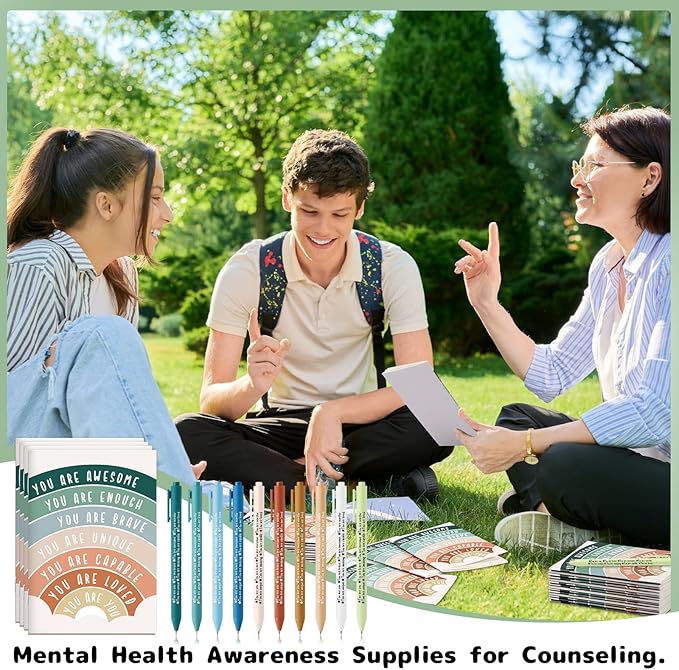 Janlaugh 200 Pcs Positive Affirmations Reminder Notepad Motivational Pen Positive Psychology Pocket Notebooks with Colored Ballpoint for Volunteer Week Mental Health Therapy Teacher Student Classroom