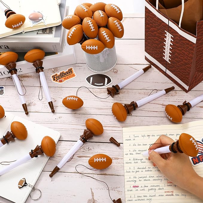 Lincia 24 Pcs Sport Funny Pen Hoop Ballpoint Novelty Bulk Plastic Sports Soccer Basketball Baseball Football Tennis Golf Themed Pen for Birthday Party School Award Party Favor Supplies(Football)
