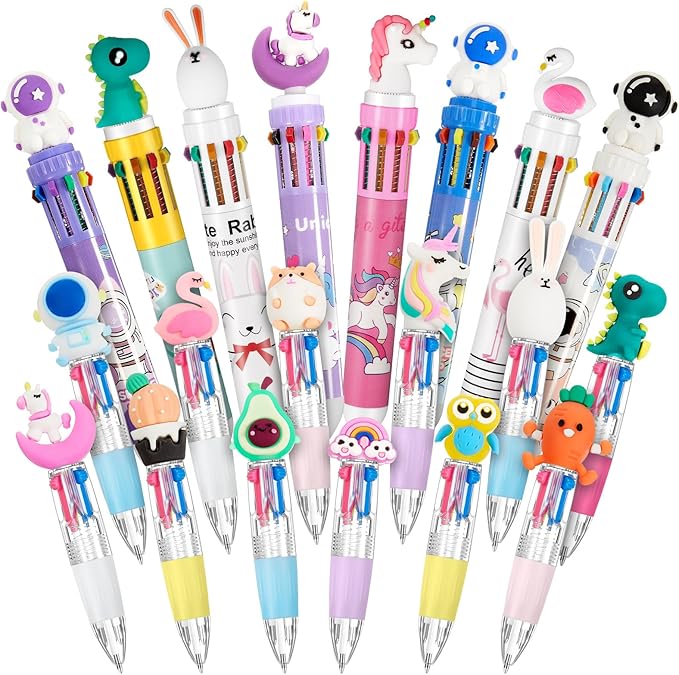 18 Pcs Multicolor Pen in One Include 4 In1 and 10 in 1 Colored Cute Pens Retractable Cartoon Ballpoint for Valentine‘s Day Birthdays Office Gifts (Classic)