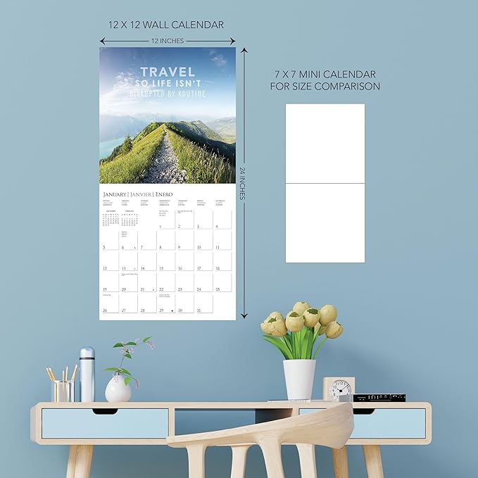 Graphique 2025 Wanderlust Wall Calendar | 12” x 12” | Thick Paper | Home & Office Organizer | Large Monthly Grid | 3 Languages & Marked Holidays | 4 Month Preview Page for 2026