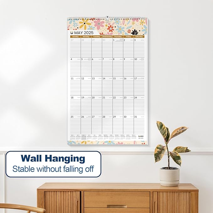 SUNEE 2025 Wall Calendar Extra Large 17"x27" with Lines, 21 Month Calendar from Now to June 2026, Vertical Large Monthly Calendar 2025-2026 for Wall, Seasons Color