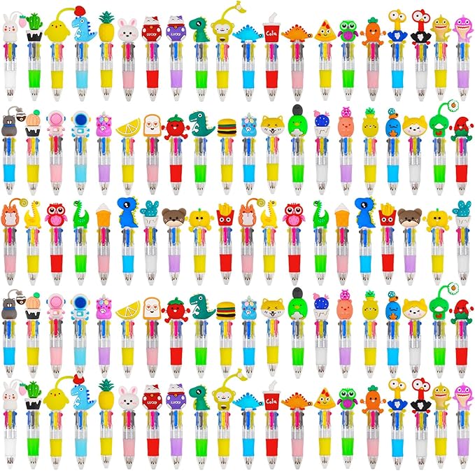 100Pcs Mini Multicolor Pens in One 4-in-1 Cute Pens Bulk for Kids, Ballpoint Pen for Birthdays and Children's Parties, Fun Pens Gifts Assorted Ink Kawaii Pens