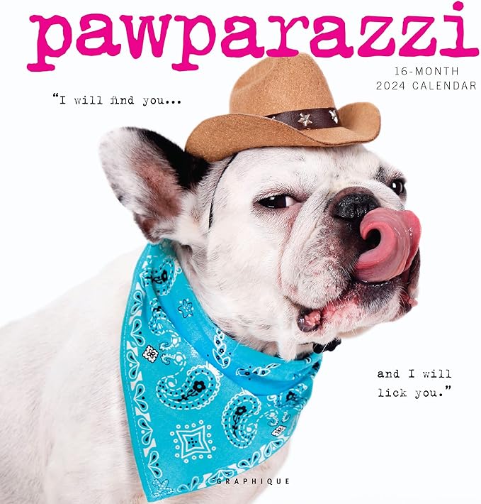 Graphique 2024 Pawparazzi Wall Calendar | 12” x 12” | Thick Paper | Home & Office Organizer | Large Monthly Grid | 3 Languages & Marked Holidays | 4 Month Preview Page for 2025