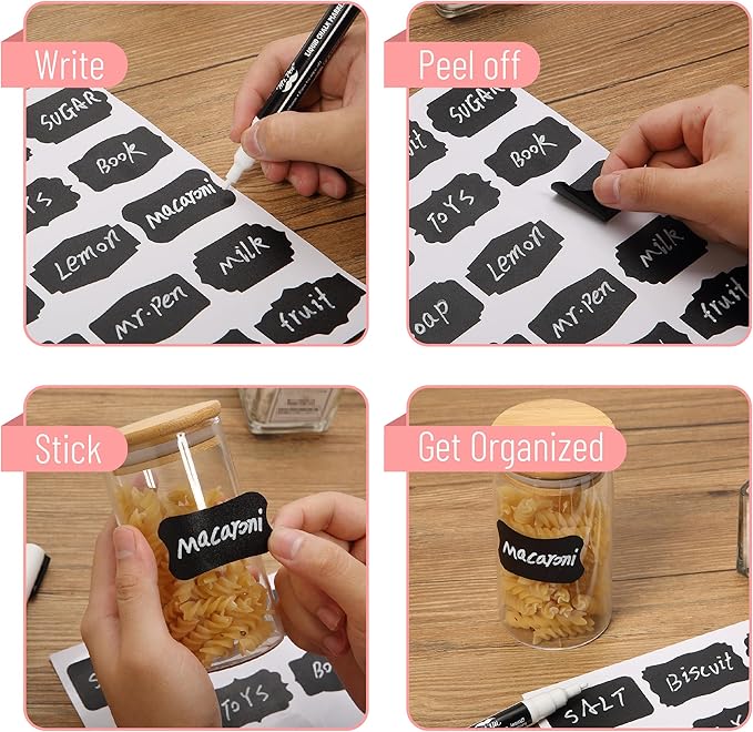 Mr. Pen- Chalkboard Labels, 150 pcs, Assorted Shapes, 1 White Chalk Marker and Small Towel, Labels, Label Stickers, Labels for Storage Bins, Sticker Labels, Bottle Labels, Food Labels, Jar Labels