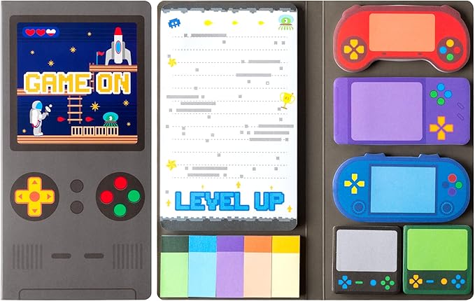 B1ykin Sticky Notes Set - Cartoon Theme Cute Self-Stick Notes Pad Teacher Appreciation Gifts， Self-Adhesive Writing Memo Pages Sticky to Do Notepad for Kids Employee School Office (Video Game)