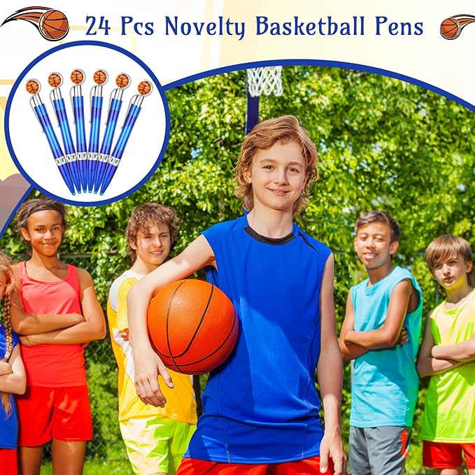 Zhanmai 24 Pcs Novelty Basketball Pens Sports Ballpoint Pens Basketball Party Favors Desk Cool Writing Tool for Students Supplies Stationery School Office Decor(Blue,Basketball)