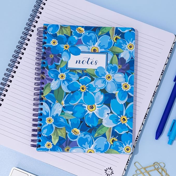 Steel Mill & Co Cute Mini Spiral Notebook, 8.25" x 6.25" Journal with Durable Hardcover and 160 Lined Pages (Forget Me Not)