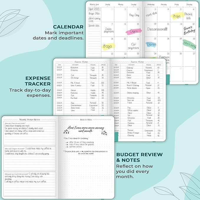 GoGirl Budget Planner – Monthly Financial Planner Organizer Budget Book. Expense Tracker Notebook Journal to Control Money, Compact (Turquoise)