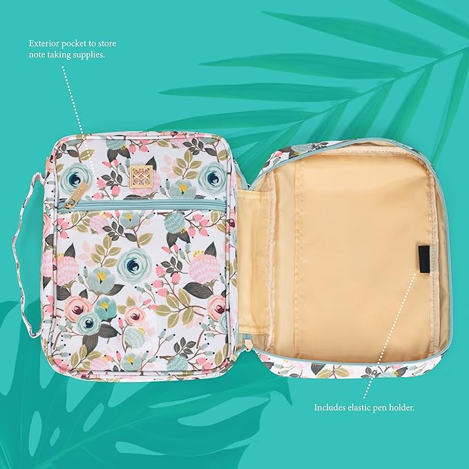 Mary Square Peach Floral 10.5 x 8 Canvas Zippered Bible Cover