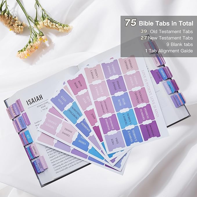 Laminated Bible Tabs for Women & Men - Large Print Tabs for Study Bibles, Boho Theme for Easy Navigation and Quick Reference - Easy-to-Read and Apply Tabs for All Ages-Dreamy Gradient