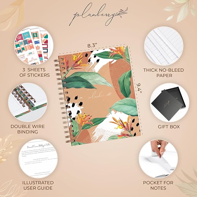 PLANBERRY Large Budget Planner & Monthly Bill Organizer with Pockets – Home Finance & Bill Payment Organizer – Budgeting Book with Income & Expense Tracker – 8.3″ x 9.4″ Hardcover (African Terracotta)