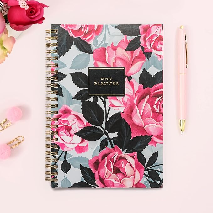 Blue Sky July 2023- June 2024 Academic Year Weekly and Monthly Planner, 5" x 8", Frosted Flexible Cover, Wirebound, Roosevelt Pink (144704)